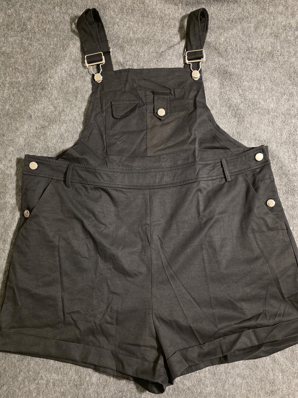 SHEIN Black Short Overalls with Metal Button Accents